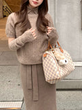 Sister Dating Day Bow Tie Raccoon Velvet Skirt Straight Thin Knitted Skirt Pure Color