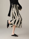 2025 Spring New Fashion High-Waist Thin Three House Folds Print A-Word Skirt Girl Tight Waist