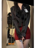Spring And Summer Pure Desire Sister Style Wearing A Suit Of Female Mature Temperament Bow Long-Sleeved Shirt + Bag Of Hip Skirt A Complete Set