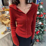 Red V-Neck Long Sleeves Knitted Women 2026 New Autumn And Winter Design Feel On The Bottom Of The Dress