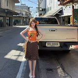 Island Holiday Wind Dopamine Print Knitted Chest Thin Coat Wave Point High Waist Skirt To Take Pictures Of Two Sets