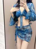 Yan Bikini Four-Piece Bikini Swimsuit Female Split New Long-Sleeved Thin Swimsuit Female Bolis 7080