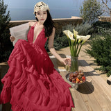 2025 Long-Term Pure-Want Wind Hanging Back-End Fairy Dress Seaside Lotus Leaf Hanging Dress