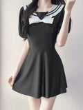 2026 New Navy Collar Skirt Female Fat Sister French Fairy Short Sleeve Long Skirt Swimsuit
