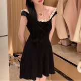 Love Navy Collar Can Also Wear A Good Body Velvet Navy Collar Top / Knitted Skirt