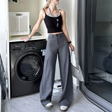 High-Grade Gray High-Waisted Suit Trousers Women's Summer Lengths High-Hanging Wide-Legged Trousers Nine-Point Gray Printing