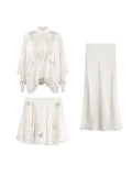 [Nanyang Lady] Silver Beads Embroidered Cloak Top A Word Dreduit Skirt Set Fashion
