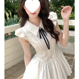 2026 High-End Feeling Bow Tie With Niche Dress Girl Gentle Style Lace Splicing Thin Skirt