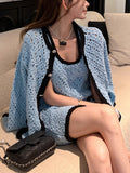 Paris Fengshen Blue Chan*L Show Model Hit The Hollow Knitted Small Fragrant Shirt Dress Set