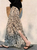 Beautiful Beautiful Dress Seaside Vacation High-Waisted Thin Leopard Print Open Fork A Word Half-Dress Woman Spring