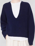 Big V-Neck Sweater Women's 100 Wool Knit 2025 New Autumn And Winter Thick Loose Short Bottom Sweater Lazy