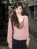 Sweet Pure-Want Suit Women's Winter V-Neck Long Sleeves With Slings To Collect Thin Tops
