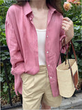 French Loose-In-Sense Shirt Thin-Sting Loose Sun-Sample Nes Blue Shirt Cotton Linen Woman