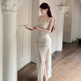 Open-Fork Sling Dress Girl Summer Sweet Hottie Small Flying Sleeve Pure Desire To Close The Waist Net Yarn Dress Irregular Dress