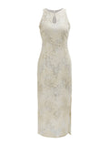 Moonlight Golden Lace Weaving Heavy Industry Three-Dimensional Embroidery Lace Lace Hollow Open Sleeveless Dress New Chinese Style
