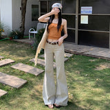 Old Money Latte Milk Tea Color Elastic Horn Low Waist Not Leg Thin Horn Trousers Jeans Jeans