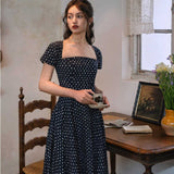 French Retro Generous Collared Wave Dress High Waist White Showing Thin Hepian A Word To Close The Waist Literary And Art Big Dress