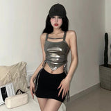 Net Red Live Clothes Girl Sweet Hottie Sexy Bosom Hollow Folded Waist Vest Short Anchor On The Top Of The Mirror
