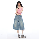 Creamy Blue Hot Babes High Waist Hole Thin Seven Trousers Women 2026 Summer New Leisure Loose Trousers