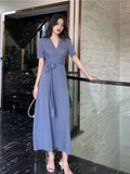 New Women's French Retro Orange Truss Dress Medium Long V To Receive Thin Dress Women's Lace French Elegance