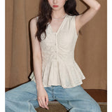 French V-Necked Sling Vest Women's 2026 Summer New Squein Design Senses Waistless Sleeveless Outside Wears Short Blouse