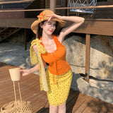 Pure-Hearted Sweet Hottie Sexy Dopamine Set Female Summer Ears Hanging Neck Vest Half-Body Skirt Two Sets