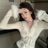 Hairy Edge V-Neck Korean Version Of The Cardigan Girl Autumn And Winter Pure Hot Girl Sexy Little Shirt With Sweater Jacket Inside