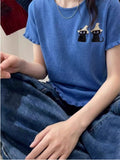 Unique Beautiful Miu Blue Kitten Short-Sleeved T-Shirt Girl 2026 Spring And Summer Super Fire Age Reduction Knitted Shirt Thin Top