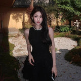Beautiful Hot Girl Waist Dress Women's Dress French Temperament Small Black Dress Birthday Dress Skirt Short Skirt
