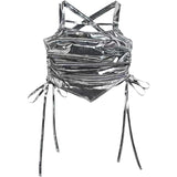 Net Red Live Clothes Girl Sweet Hottie Sexy Bosom Hollow Folded Waist Vest Short Anchor On The Top Of The Mirror