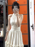 French Gentle Wind White Sleeveless Neck Vest With Joint Dress Women's Summer 2025 New Waist Dress