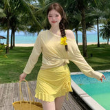 2026 Sunscreen Resort Hot Spring Solid Color Split Swimsuit Women Bikinis Three-Piece Thin Swimsuit Woman