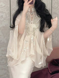 [Nanyang Lady] Silver Beads Embroidered Cloak Top A Word Dreduit Skirt Set Fashion