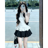 Korean Gold Style Temperament Sleeveless Tuff Dress Sweet Casual Girl Tidly Dressed Half-Dress Skirt Two-Piece