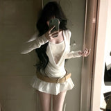 French Sexy Lace Splicing Collar Body T-Shirt High-Waist Short Skirt Two Sets Of Pure Lust Wind Spring Wear