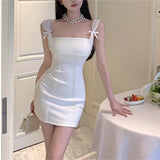 Vintage Thin Little Black Dress To Close Waist Bow Sling Dress Small Man Repair Kite Collar Pure Desire Skirt