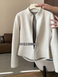 The New Slimming Warm Double Zipper Open-Shirt With Autumn And Winter Milk White Collar Long Sleeve Jacket