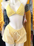 2026 New Solid-Color Bikini Four-Piece High-Value Printed Bows Cover Belly Thin White Bathwear