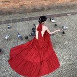 Sanya Seaside Photo Clothes Super Fairy Red Slings Beach Dress Thailand Wear Holiday Dress High Sense
