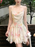 Grass-Wood Onion Cool Dew Back Print Sling Skirt Girl Xia Slime Thin Skirt Romantic Fairy Dress