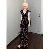New French Black Elegant Beautiful Floral Dress In Summer 2025 Summer Design Temperament With A Long And Beautiful Floral Dress