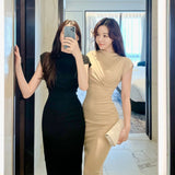 Repair Small Black Dress Open Forked And Hip Repair Body Waist Folds Sexy Dating Dress Pure Wish Little Mother Hottie Skirt