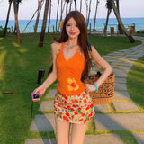 2026 Print Neck Neck Vest Woman To Collect Waist Thin Flower Short Word Half Skirt Holiday Wear