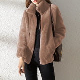 Women's Tide In Winter Plus Thick Double-Sided Velvet Collar To Keep Warm Women's Zip-Up Velvet Women