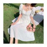 French First Love White Dress Fairy Super Fairy Sen Tied Waist Thin Square Dress Gentle Temperament Dress Summer