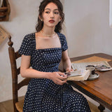 French Retro Generous Collared Wave Dress High Waist White Showing Thin Hepian A Word To Close The Waist Literary And Art Big Dress
