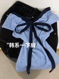 Pure Want To Repair Slim Slim Bumpy Clothes Summer New French Word Shoulder Bows Short-Sleeved T-Shirt Girl