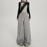 Vintage High-Waist Loose Broad Leg Trousers Tight Waist ³é³é Rope Set Of Casual Pants Women Autumn Winter & Trousers Lengthened