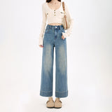 Autumn And Winter New Elastic Narrow Straight Trousers Personality Embroidered Small Casual Loose Micro-Scloose Granny Jeans