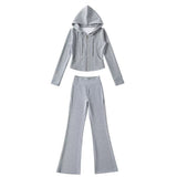 Casual Sports Babes Hooded Jacket Suit Women In Autumn Wearing A Cardigan Jacket Micro-Trag Trousers Two Sets